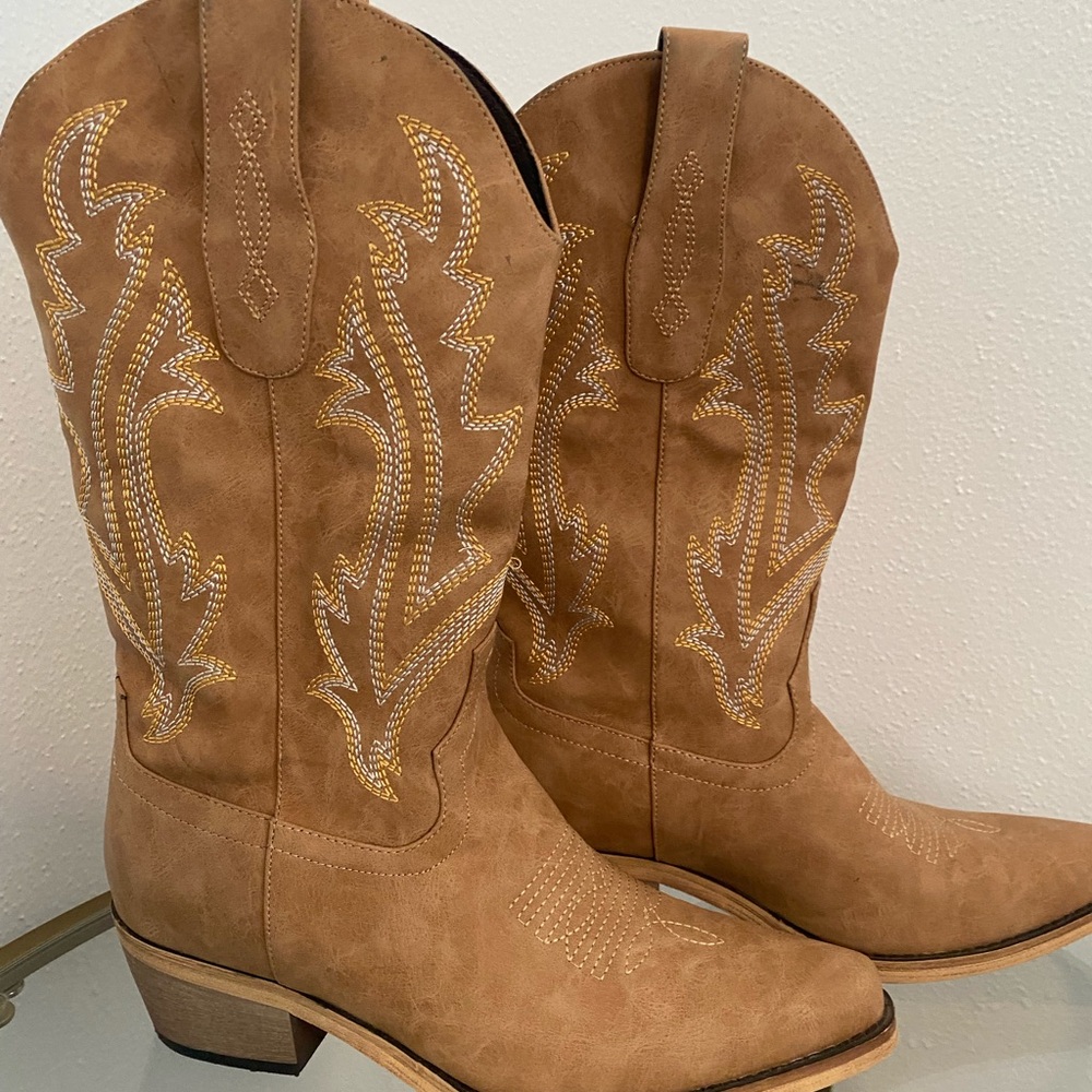 Cowboy Boots for Women Mid Calf Tan Cowgirl Boots Western Boots- size 6 - Picture 6 of 16